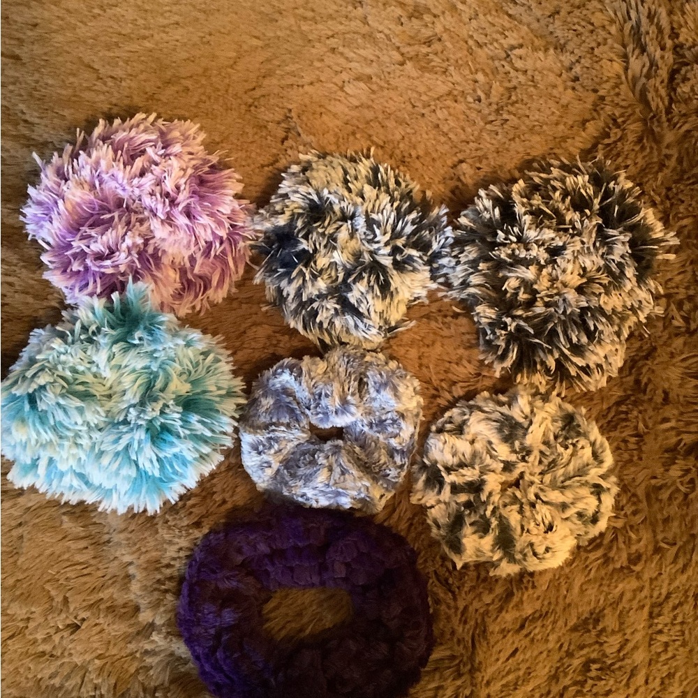 Sew Sweet Minky Colorful Fluffy Hair Scrunchies Set, PERFECT STOCKING STUFFERS!